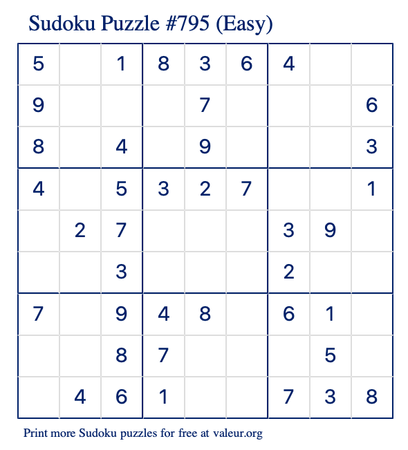 Free Printable Easy Sudoku Puzzle number 795
