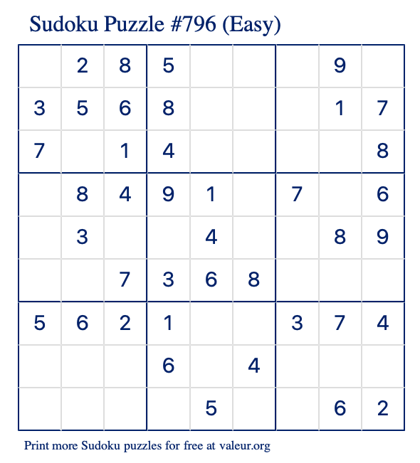 Free Printable Easy Sudoku Puzzle number 796