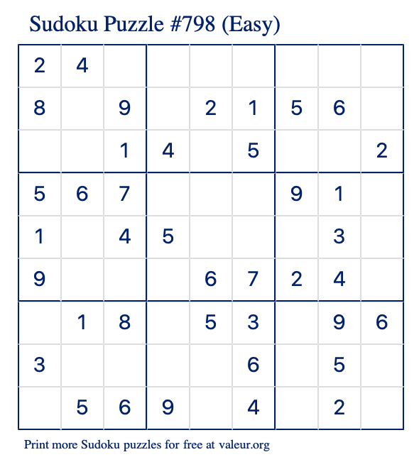 Free Printable Easy Sudoku Puzzle number 798