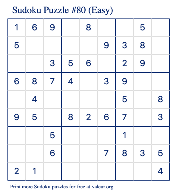 Free Printable Easy Sudoku Puzzle number 80