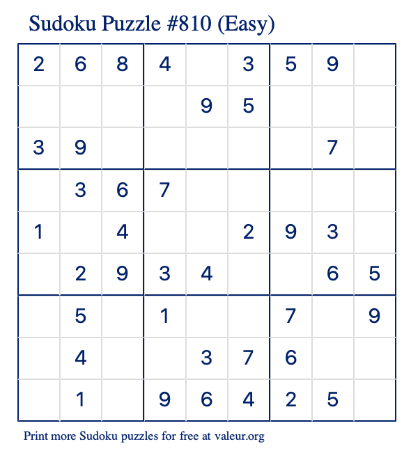 Free Printable Easy Sudoku Puzzle number 810