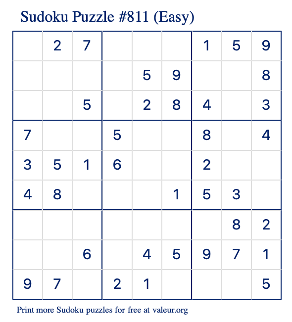 Free Printable Easy Sudoku Puzzle number 811