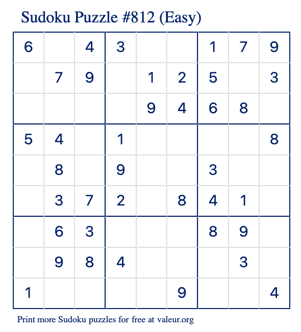Free Printable Easy Sudoku Puzzle number 812