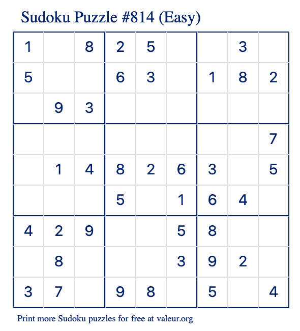Free Printable Easy Sudoku Puzzle number 814