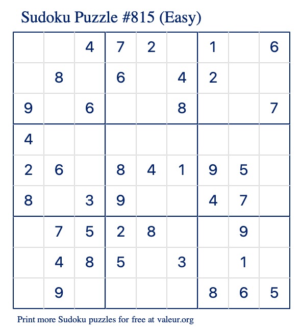 Free Printable Easy Sudoku Puzzle number 815
