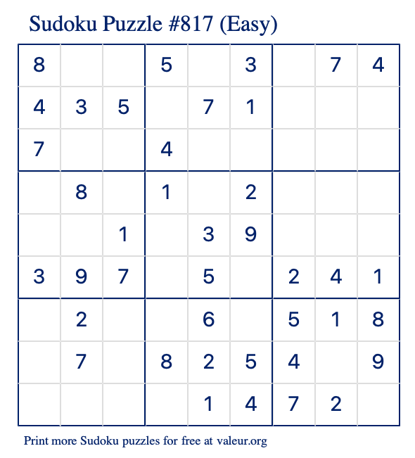 Free Printable Easy Sudoku Puzzle number 817