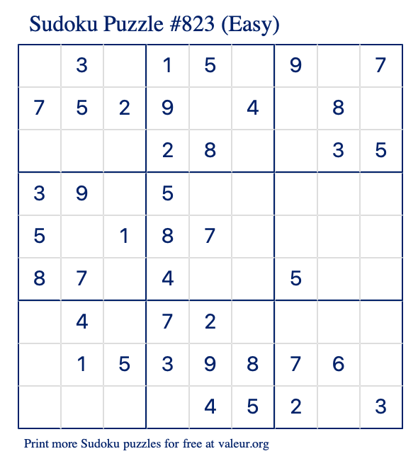 free printable easy sudoku with the answer 823