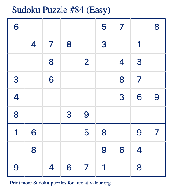 Free Printable Easy Sudoku Puzzle number 84