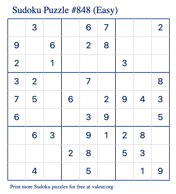 Free Printable Easy Sudoku with the Answer #848