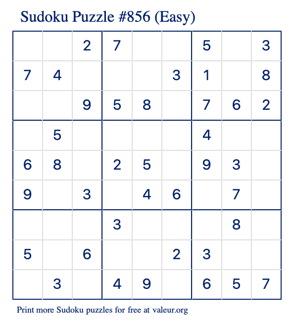 Free Printable Easy Sudoku Puzzle number 856