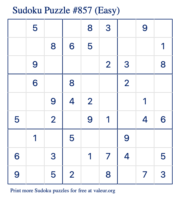 Free Printable Easy Sudoku Puzzle number 857