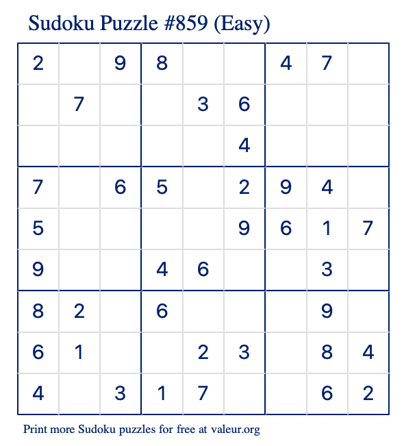 Free Printable Easy Sudoku Puzzle number 859