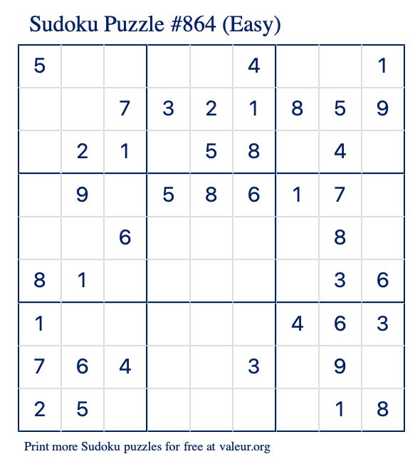 Free Printable Easy Sudoku Puzzle number 864