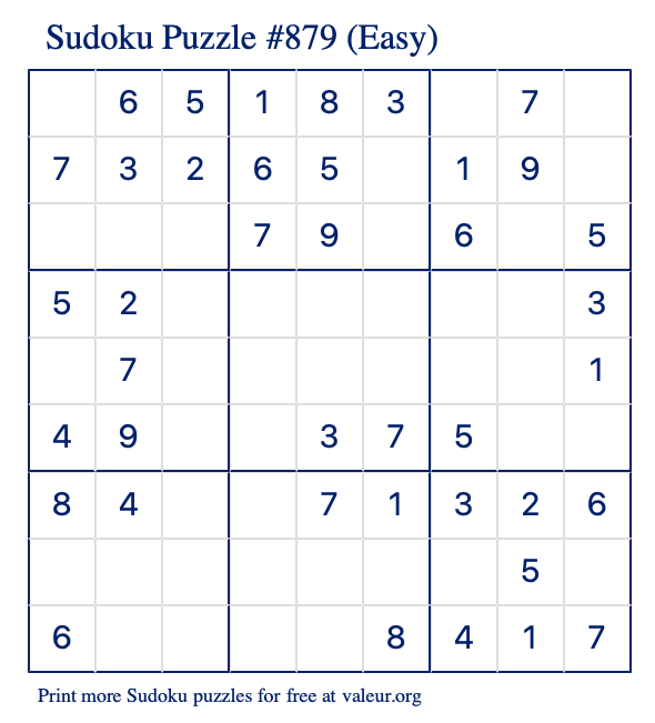 Free Printable Easy Sudoku Puzzle number 879
