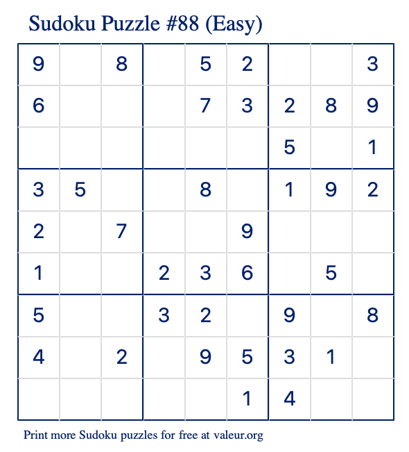 Free Printable Easy Sudoku Puzzle number 88