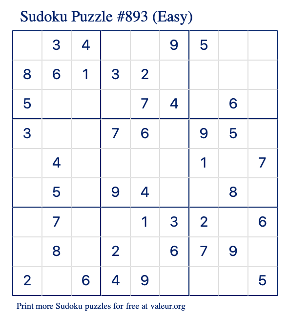 free printable easy sudoku with the answer 893