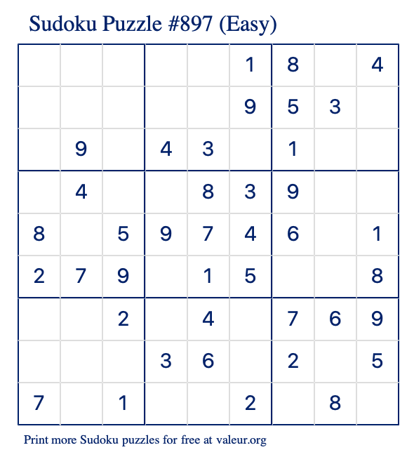 Free Printable Easy Sudoku Puzzle number 897