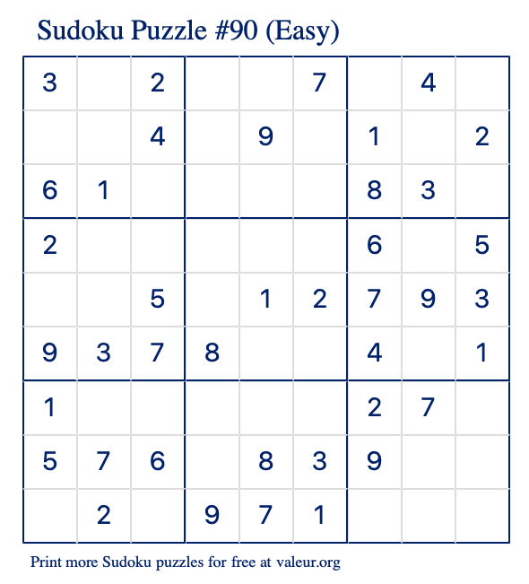 Free Printable Easy Sudoku Puzzle number 90