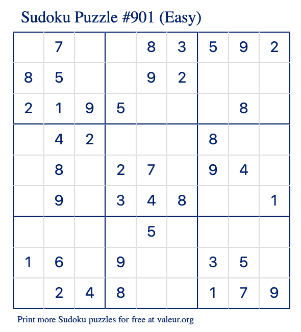 Free Printable Easy Sudoku Puzzle number 901