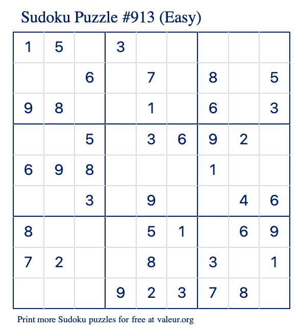 Free Printable Easy Sudoku Puzzle number 913