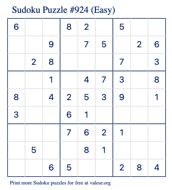 Free Printable Easy Sudoku Puzzle number 924