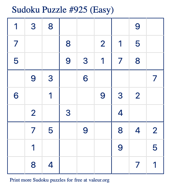 free printable easy sudoku with the answer 925