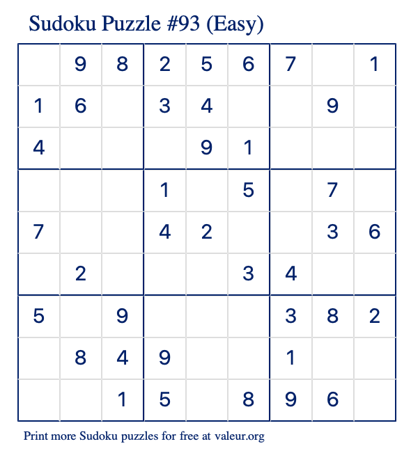 Free Printable Easy Sudoku Puzzle number 93