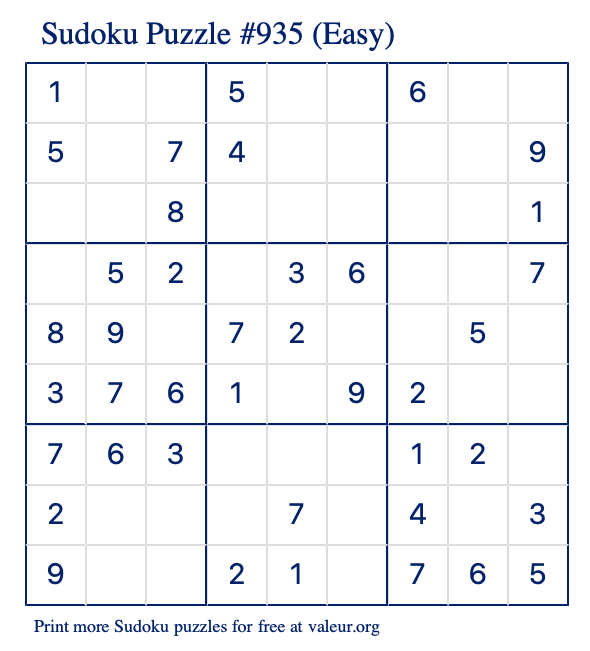 Free Printable Easy Sudoku Puzzle number 935