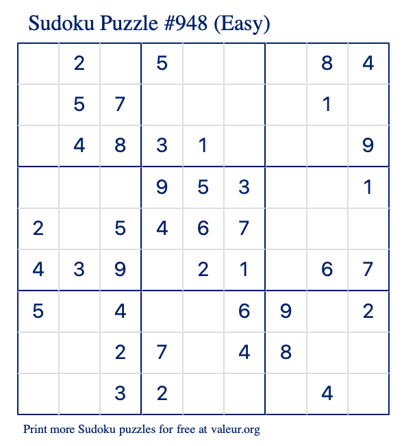 Free Printable Easy Sudoku Puzzle number 948