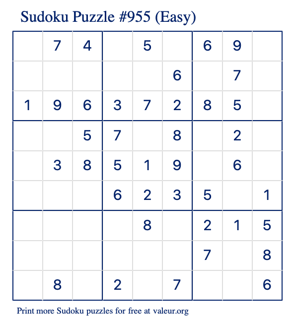 Free Printable Easy Sudoku Puzzle number 955