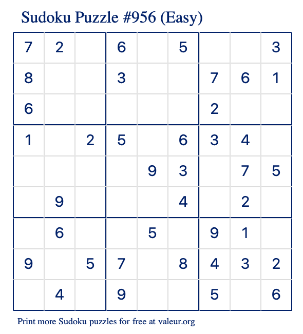 Free Printable Easy Sudoku Puzzle number 956