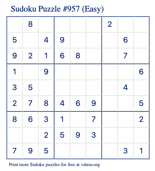 Free Printable Easy Sudoku Puzzle number 957