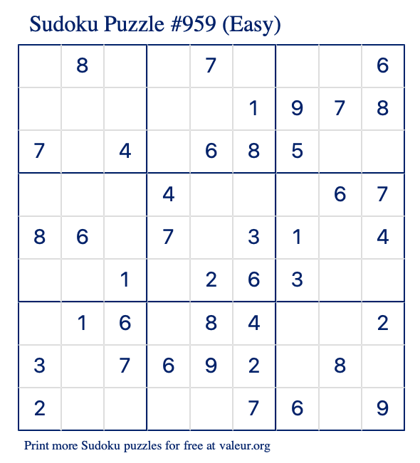 Free Printable Easy Sudoku Puzzle number 959