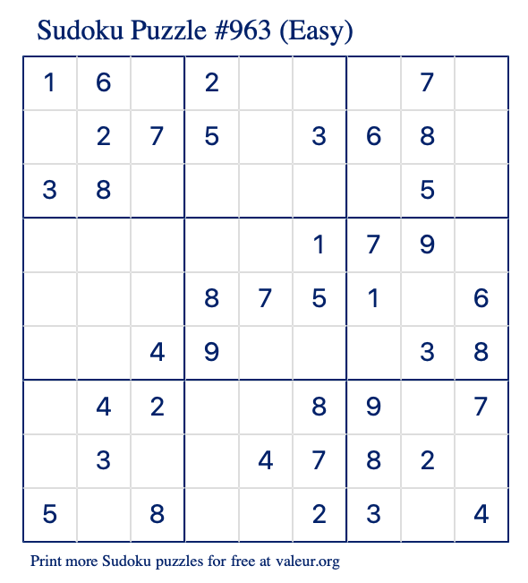 Free Printable Easy Sudoku Puzzle number 963