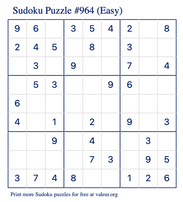 Free Printable Easy Sudoku Puzzle number 964