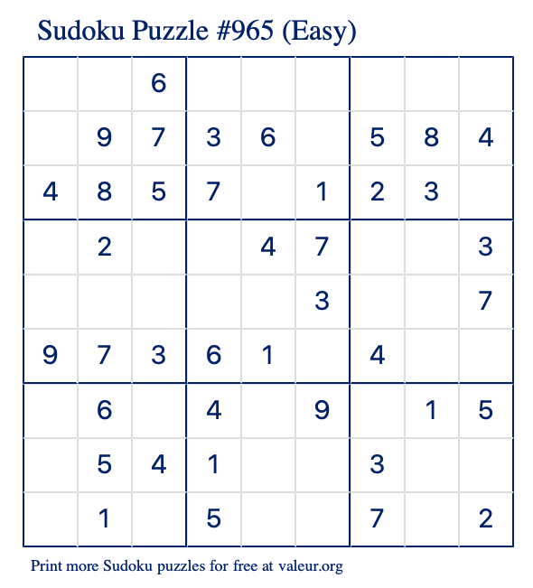 Free Printable Easy Sudoku Puzzle number 965