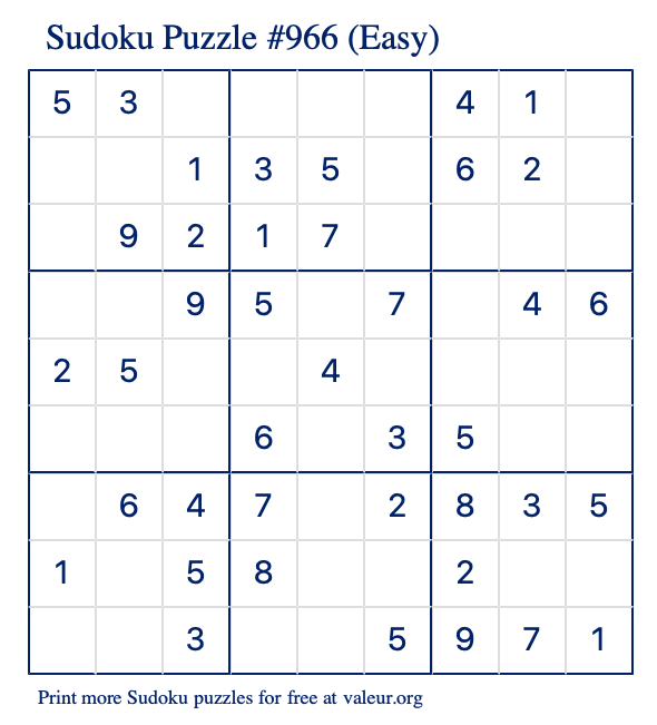 Free Printable Easy Sudoku Puzzle number 966