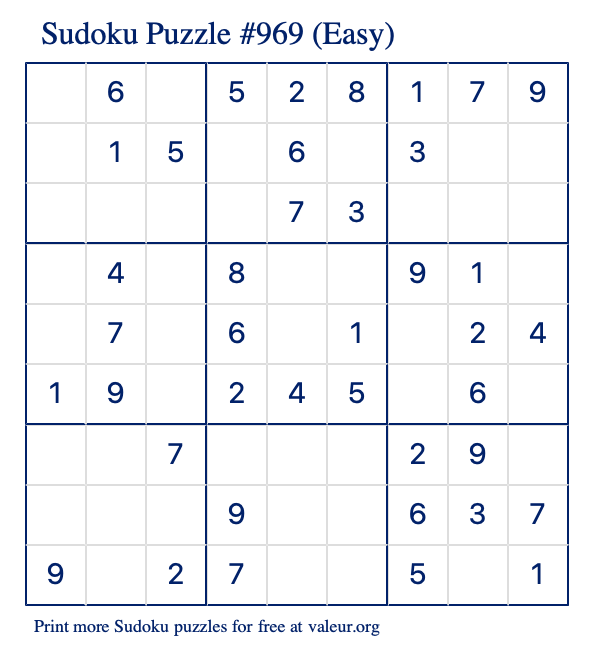 Free Printable Easy Sudoku Puzzle number 969