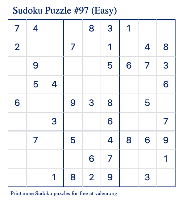 Free Printable Easy Sudoku Puzzle number 97