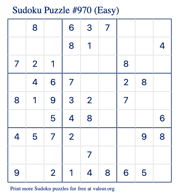 Free Printable Easy Sudoku Puzzle number 970