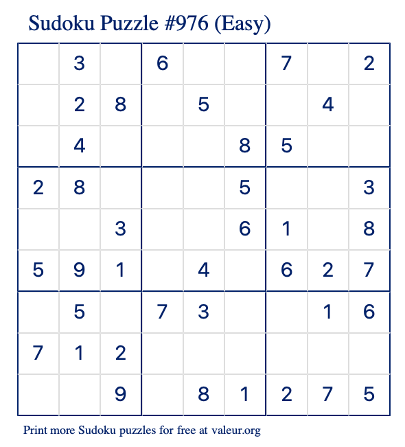 Free Printable Easy Sudoku Puzzle number 976