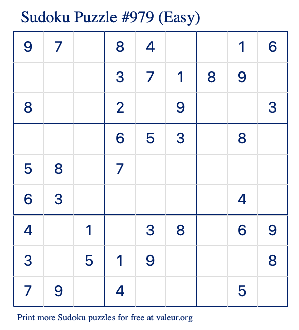 Free Printable Easy Sudoku Puzzle number 979