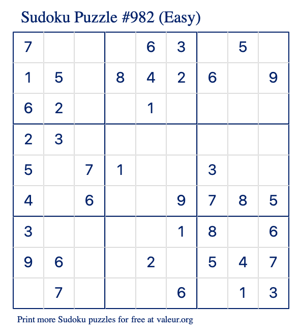 Free Printable Easy Sudoku Puzzle number 982