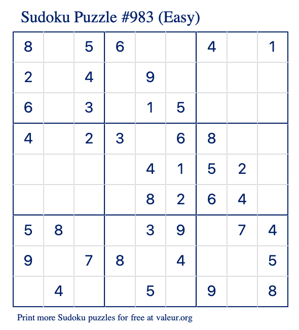 Free Printable Easy Sudoku Puzzle number 983