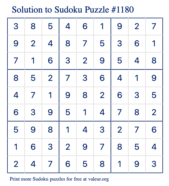 Free Printable Easy Sudoku with the Answer #1181