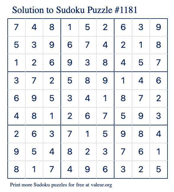 Free Printable Easy Sudoku with the Answer #1181