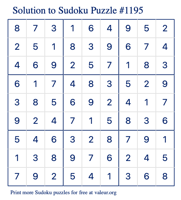 Free Printable Easy Sudoku with the Answer #1195