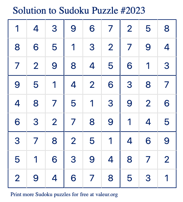 Free Printable Easy Sudoku with the Answer #2393