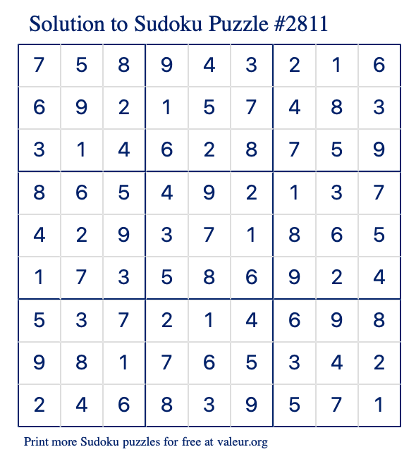 free printable easy sudoku with the answer 2811