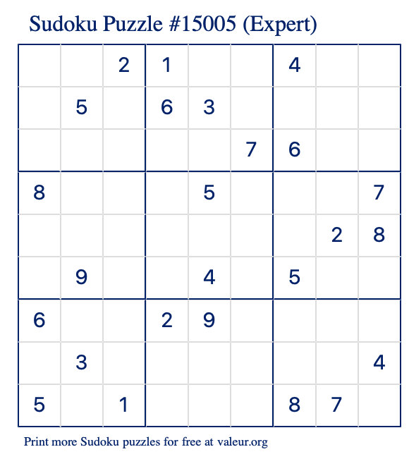 Free Printable Expert Sudoku Puzzle number 15005